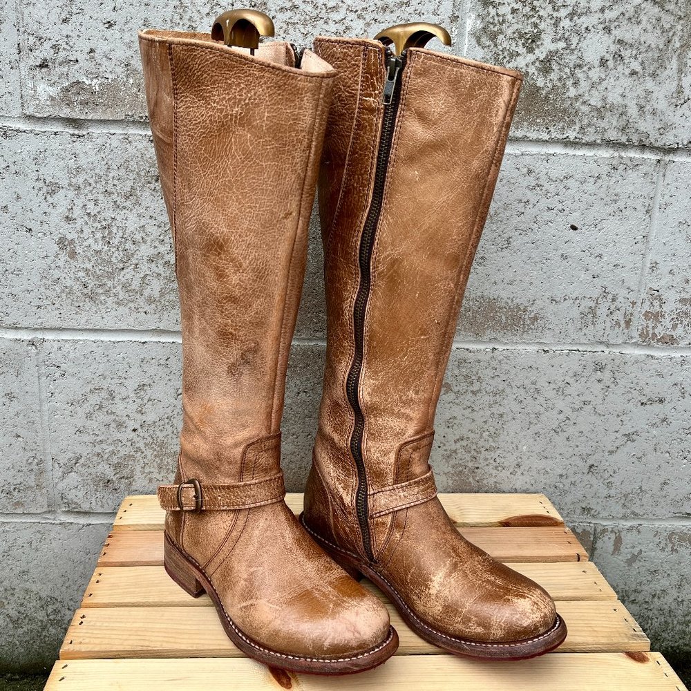 BedStu Glaye Tan Rustic Leather Tall Riding Boots Size 7